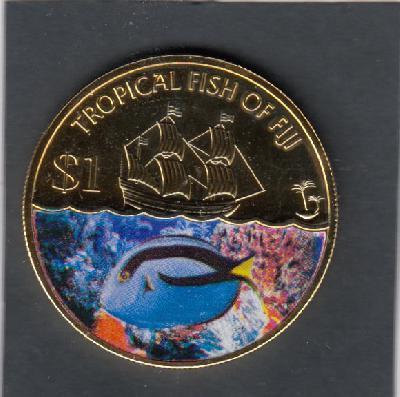Beschrijving: 1 Dollar DAMSEL FISH coloured